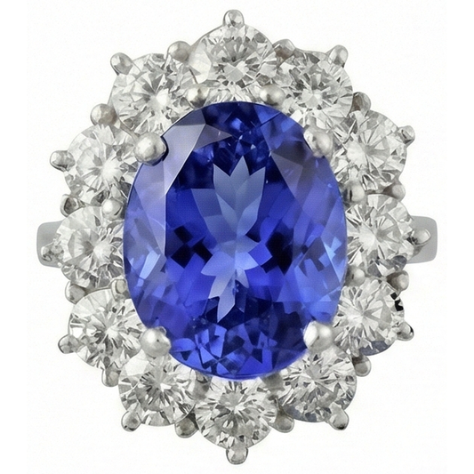 Sparkling 6 Carat Oval AAA Tanzanite And Round Natural Earth Mined DIAMOND ( NOT LAB GROWN )s Ring