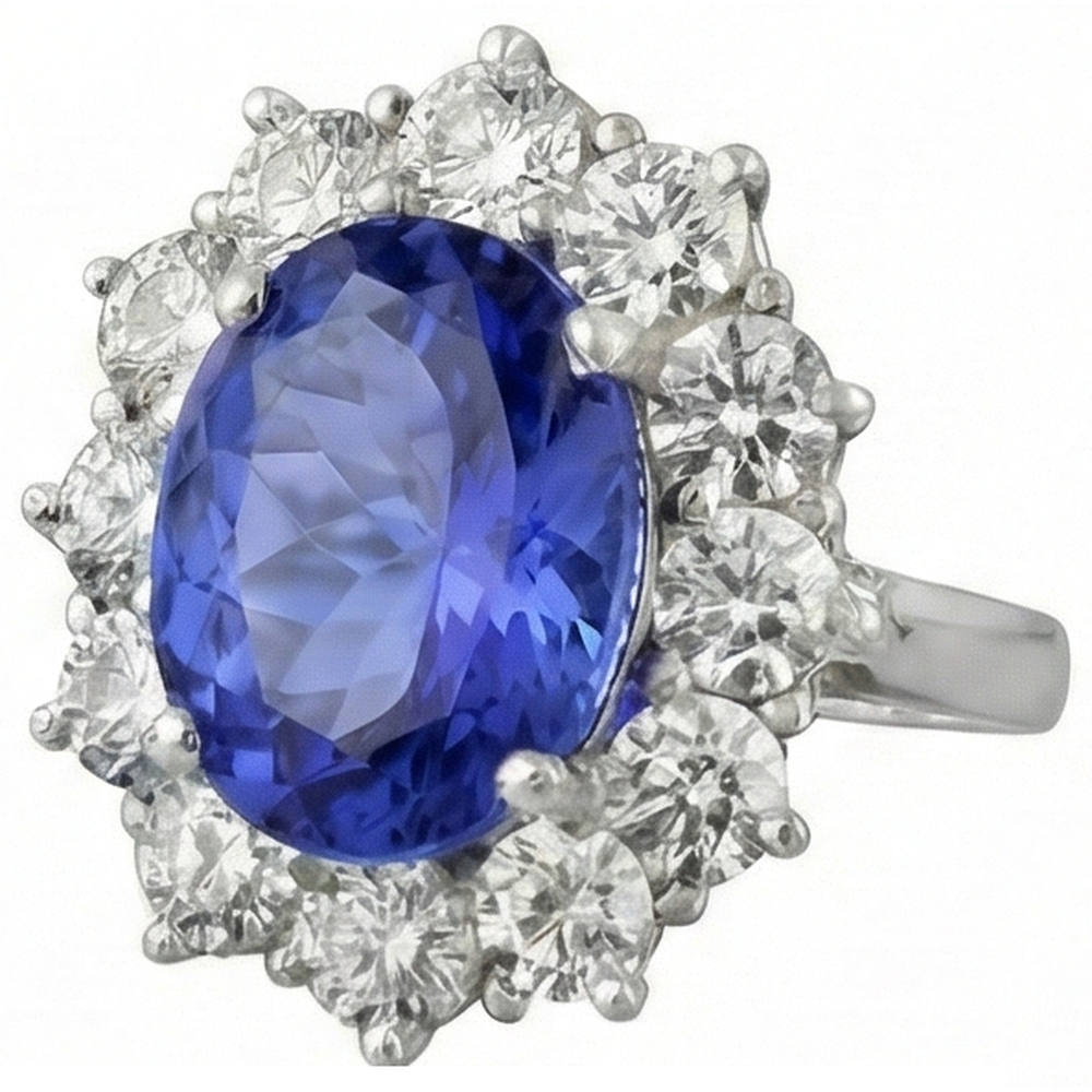 Sparkling 6 Carat Oval AAA Tanzanite And Round Natural Earth Mined DIAMOND ( NOT LAB GROWN )s Ring