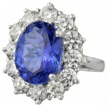 Sparkling 6 Carat Oval AAA Tanzanite And Round Natural Earth Mined DIAMOND ( NOT LAB GROWN )s Ring