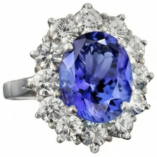 Sparkling 6 Carat Oval AAA Tanzanite And Round Natural Earth Mined DIAMOND ( NOT LAB GROWN )s Ring