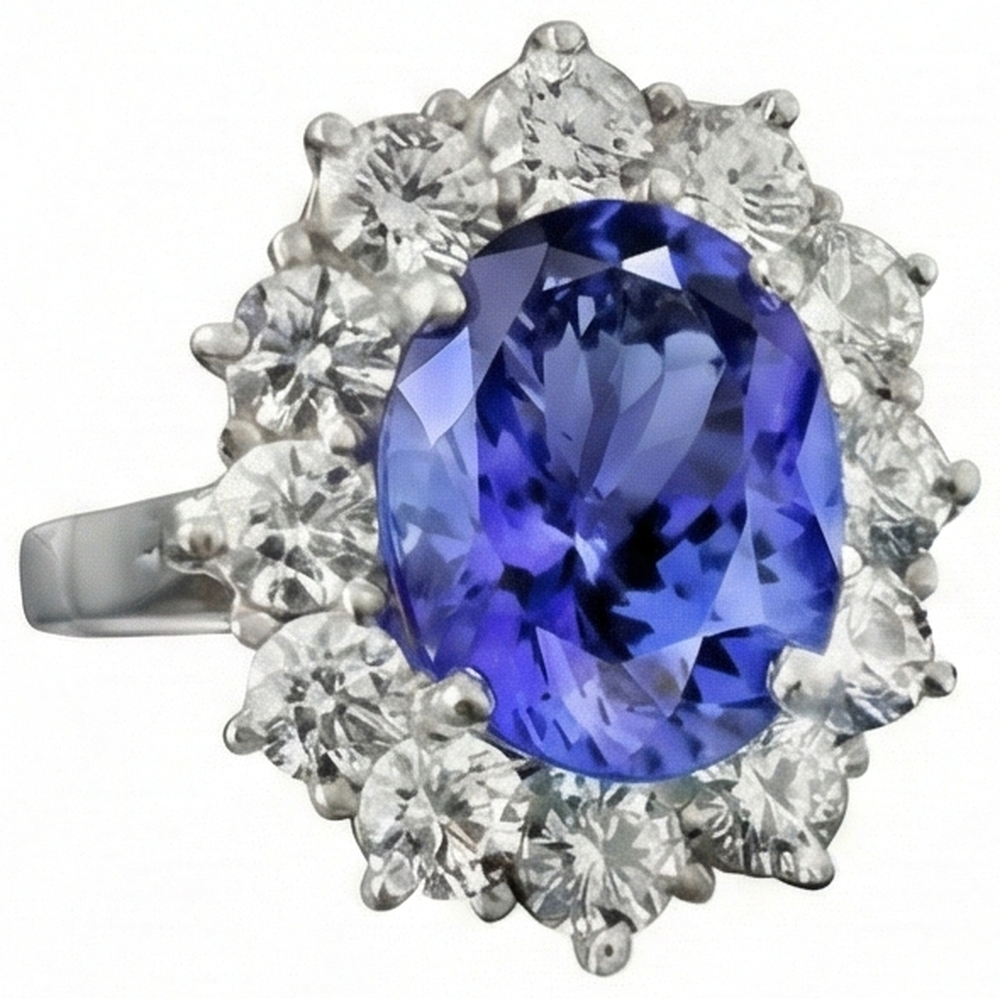 Sparkling 6 Carat Oval AAA Tanzanite And Round Natural Earth Mined DIAMOND ( NOT LAB GROWN )s Ring