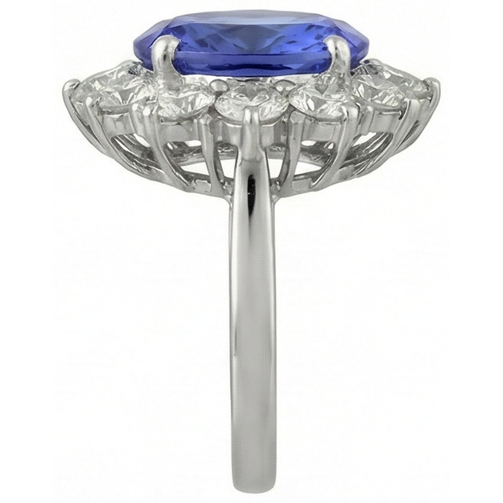 Sparkling 6 Carat Oval AAA Tanzanite And Round Natural Earth Mined DIAMOND ( NOT LAB GROWN )s Ring