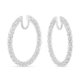 Sparkling 8.50 Carats Real Diamonds Ladies Hoop Earrings White Gold 14K