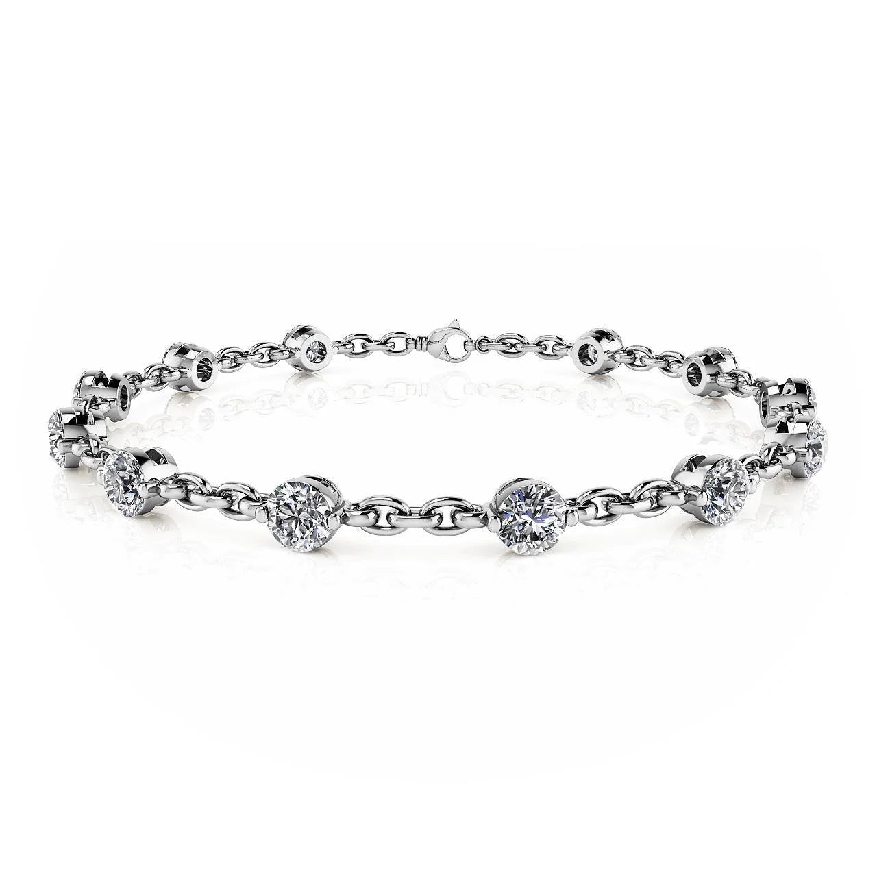 Sparkling 9 Carats Round Natural Diamonds Tennis Bracelet White Gold 14K