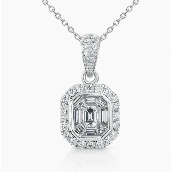 Sparkling Bezel Set Real Diamonds Pendant Necklace 2.25 Carats White Gold