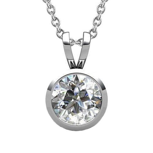 Sparkling Big Round Cut Real Diamond Pendant 5 Carats Bezel Set Jewelry