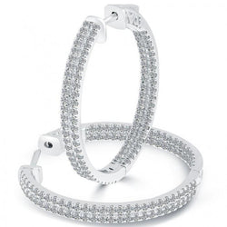 Sparkling Brilliant Cut 4 Ct Real Diamonds Lady Hoop Earrings WG 14K