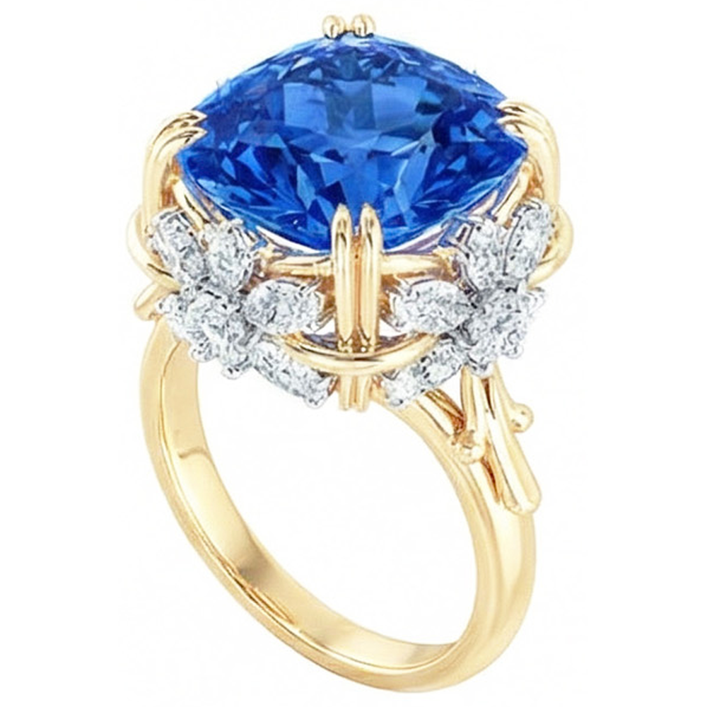 Sparkling Cushion Ceylon Sapphire Natural Earth Mined DIAMOND ( NOT LAB GROWN ) Ring 7.81 Ct Yellow Gold 14K