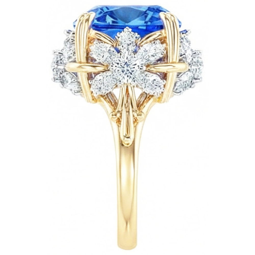 Sparkling Cushion Ceylon Sapphire Natural Earth Mined DIAMOND ( NOT LAB GROWN ) Ring 7.81 Ct Yellow Gold 14K