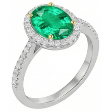 Fine Emerald Oval Cut Gemstone Ring in 14K Two Tone Gold – angle view