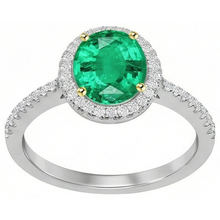 Fine Emerald Oval Cut Gemstone Ring in 14K Two Tone Gold – side view