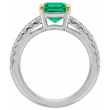 Step Cut Colombian Emerald ring in 14K Two Tone Gold – top view