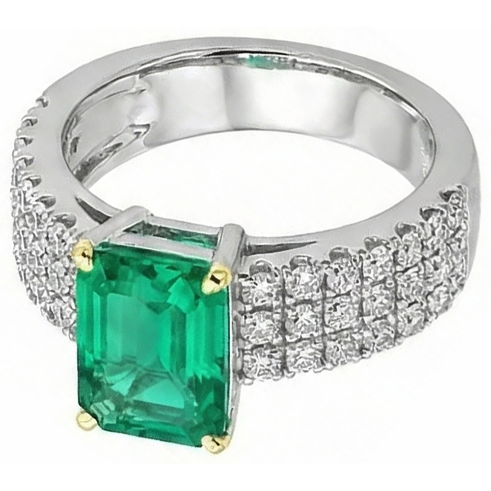 Radiant Colombian Emerald Gemstone Ring 2.50 ct – side view