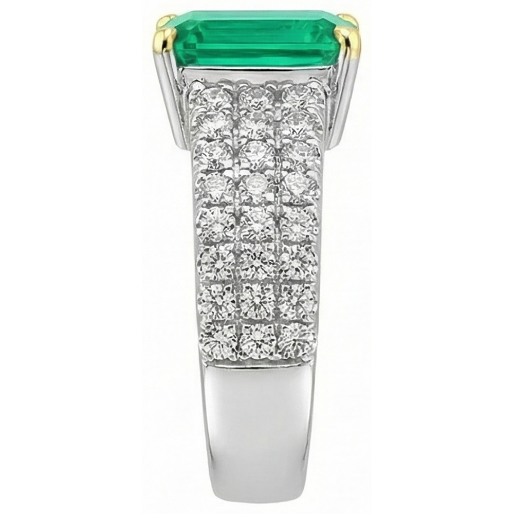 Natural Colombian Emerald Gemstone Ring 2.50 ct 14K Two Tone Gold – profile view
