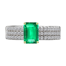 Step Cut Colombian Emerald ring in 14K Two Tone Gold – main view