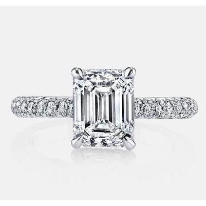 Sparkling Emerald Natural Diamond Solitaire Ring With Accents 3.10 Carats