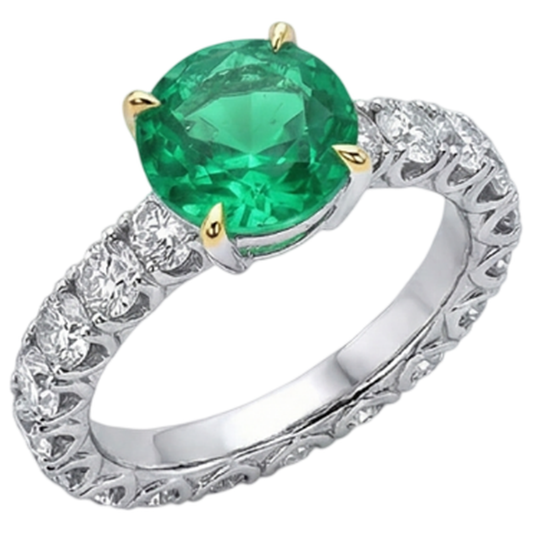 Colombian Emerald Colored Stone Ring 4-ct Two-Tone 14K Gold – front view