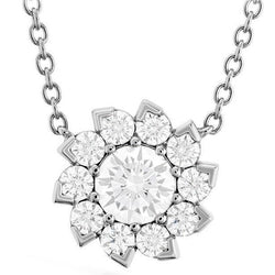 Sparkling Genuine Diamond Necklace Pendant With Chain 3.0 Carat White Gold 14K