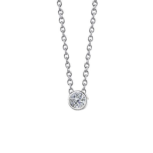 Sparkling Genuine Diamond Pendant Necklace 0.50 Carats Bezel Set WG 14K New