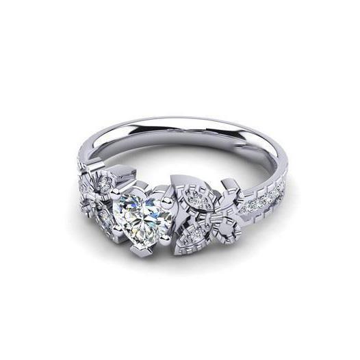 Sparkling Genuine Diamond Ring 1.75 Carats Heart And Round Cut White Gold 14K