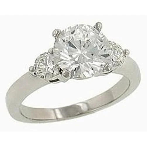Sparkling Genuine Diamonds Three Stone Ring 3.11 Ct. White Gold 14K New