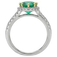 Emerald Round Brilliant Precious Stone Ring in 14K Two Tone Gold – top view