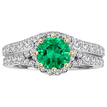 Precious Stone Ring 14K Two Tone Gold with Emerald – side view