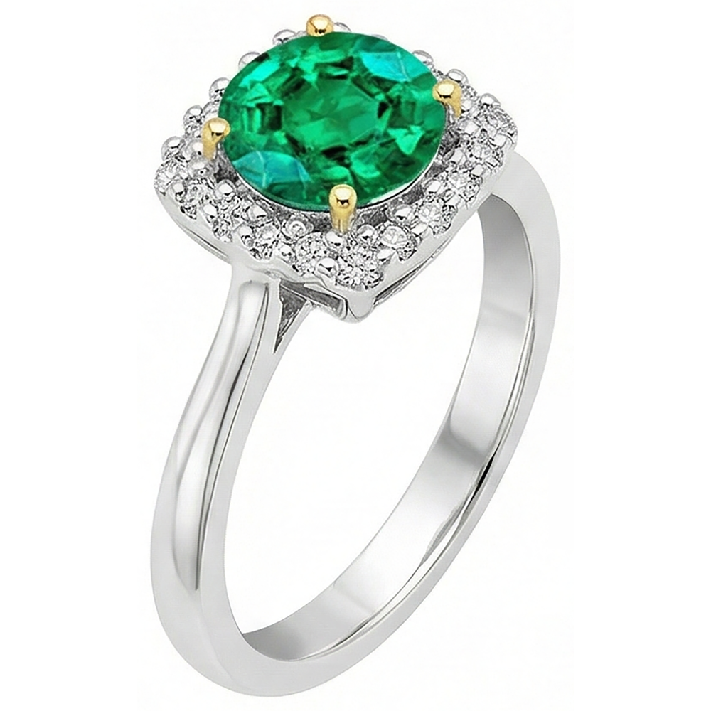 Colombian Emerald Gemstone Ring 2-ct 14 Karat Two Tone Gold – angle view