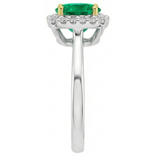 Colombian Emerald Round Cut Gemstone Ring in 14 Karat Two Tone Gold – profile view