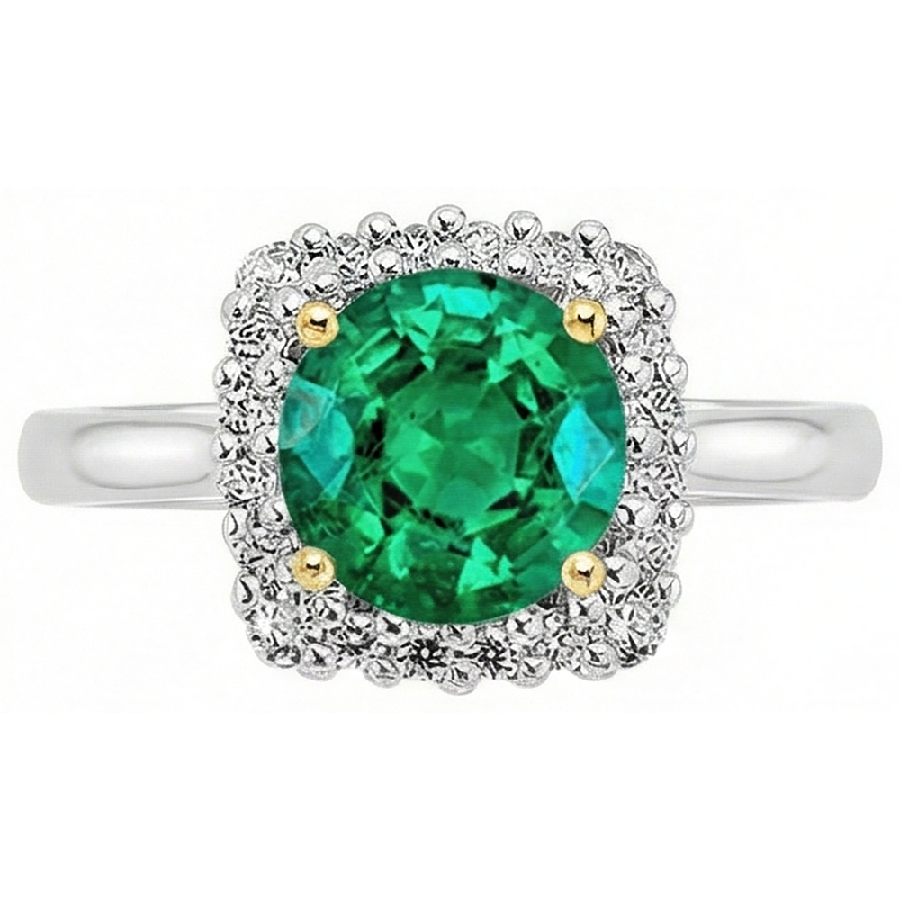 Gemstone Ring 14 Karat Two Tone Gold with Colombian Emerald – front view