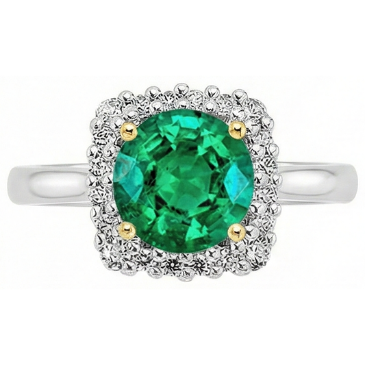 Gemstone Ring 14 Karat Two Tone Gold with Colombian Emerald – front view