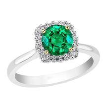 Colombian Emerald Round Cut Gemstone Ring in 14 Karat Two Tone Gold – main view
