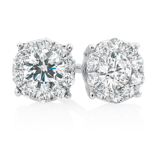 Sparkling Halo Natural Round Diamond Stud Earrings 3.50 Carat White Gold 14K