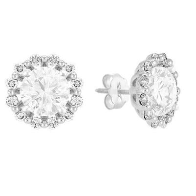 Sparkling Halo Real Round Diamond Stud Earrings 4.74 Carat White Gold 14K