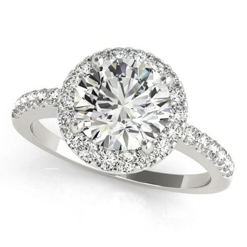 Sparkling Halo Round Real Diamond Engagement Fancy Ring 2.50 Carat WG 14K