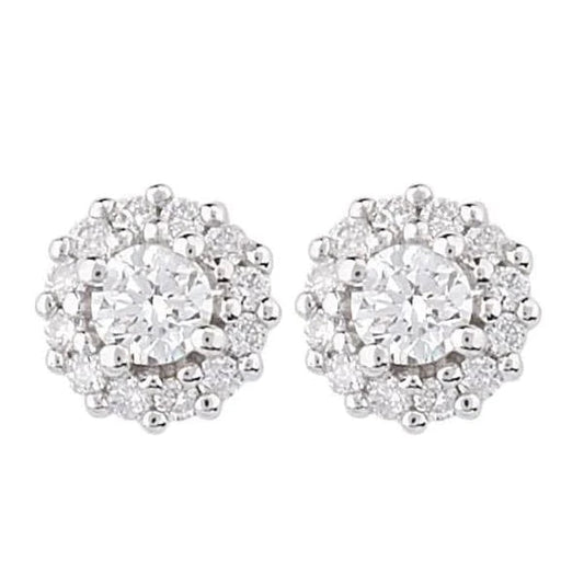 Sparkling Halo Round Real Diamond Women Stud Earring 4.10 Ct White Gold 14K