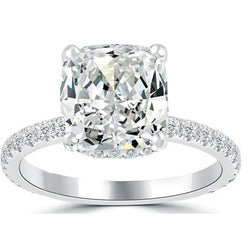 Sparkling Hidden Halo Cushion Natural Earth Mined Diamond Engagement Ring White Gold