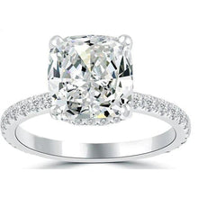 Sparkling Hidden Halo Cushion Real Diamond Engagement Ring White Gold