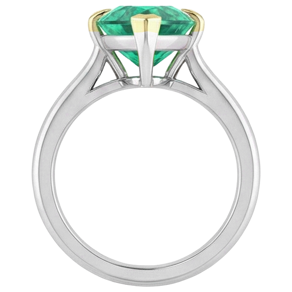 Fine Emerald Marquise Cut Precious Stone Ring in Two-Tone 14K Gold – top view