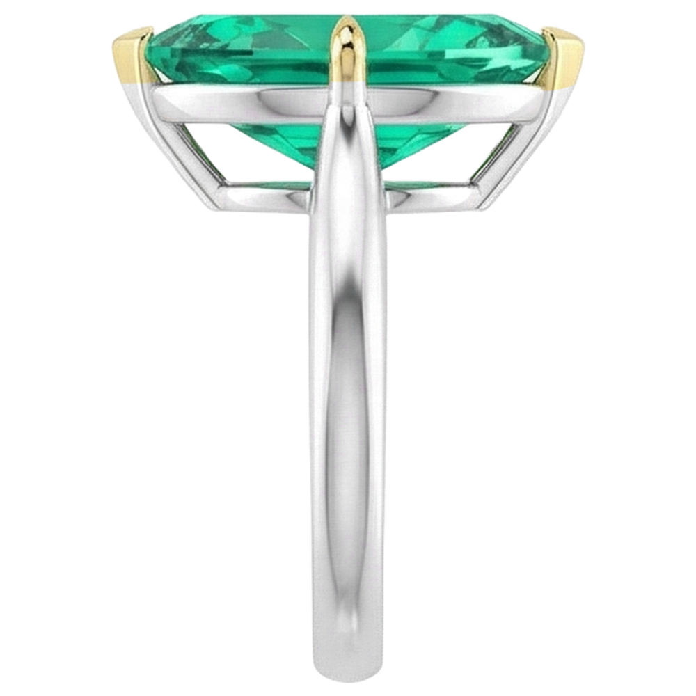 Fine Emerald Marquise Cut Precious Stone Ring in Two-Tone 14K Gold – profile view