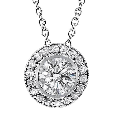 Sparkling Natural Diamond Pendant Necklace 2.50 Ct. Milgrain Bezel Set WG 14K