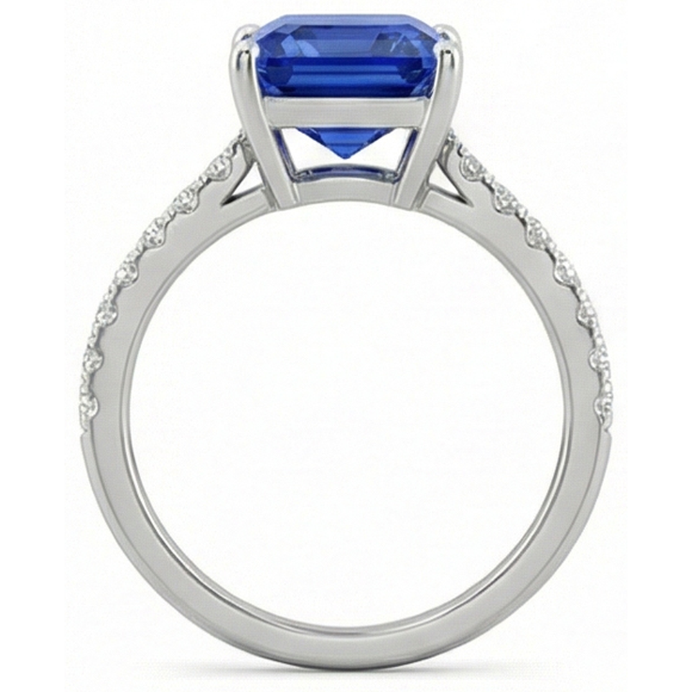 Sparkling Natural Earth Mined Diamond Sapphire Engagement Ring Radiant Cut Gold 3 Carats