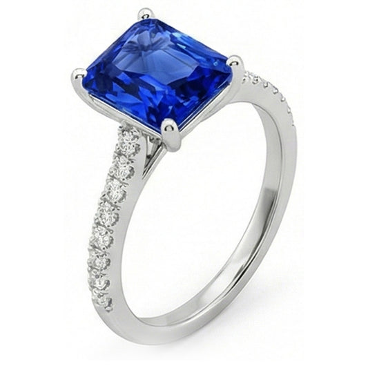 Sparkling Natural Earth Mined Diamond Sapphire Engagement Ring Radiant Cut Gold 3 Carats