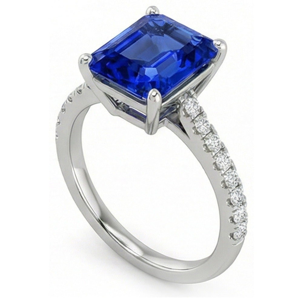 Sparkling Natural Earth Mined Diamond Sapphire Engagement Ring Radiant Cut Gold 3 Carats