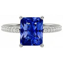 Sparkling Natural Earth Mined Diamond Sapphire Engagement Ring Radiant Cut Gold 3 Carats