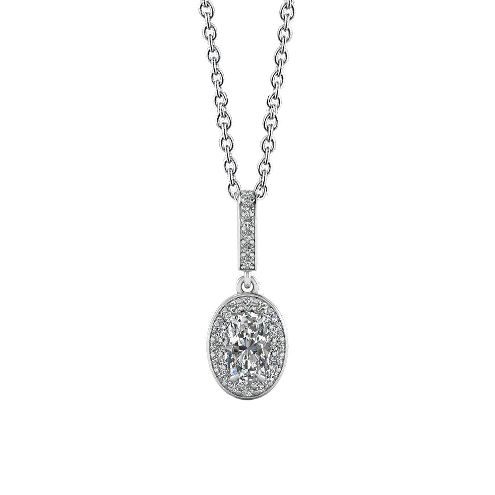 Sparkling Oval And Round Cut Real Diamonds Pendant 1.72 Ct 14K White Gold