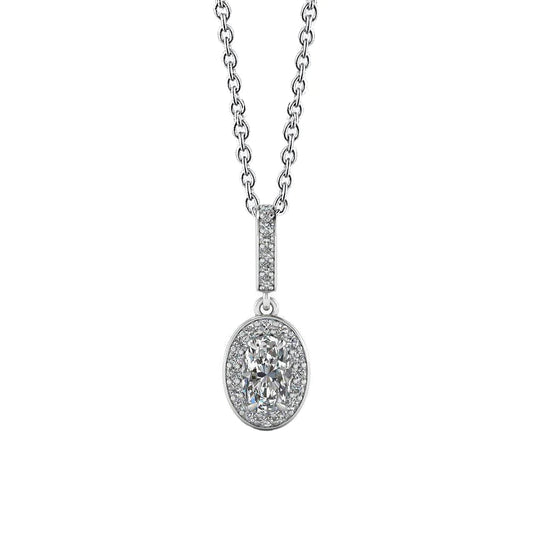 Sparkling Oval And Round Cut Real Diamonds Pendant 1.72 Ct 14K White Gold