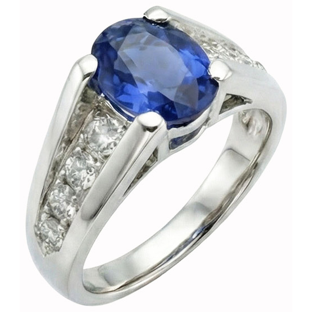 Sparkling Oval Ceylon Sapphire Natural Earth Mined DIAMOND ( NOT LAB GROWN )s Ring 2.10 Carats White Gold