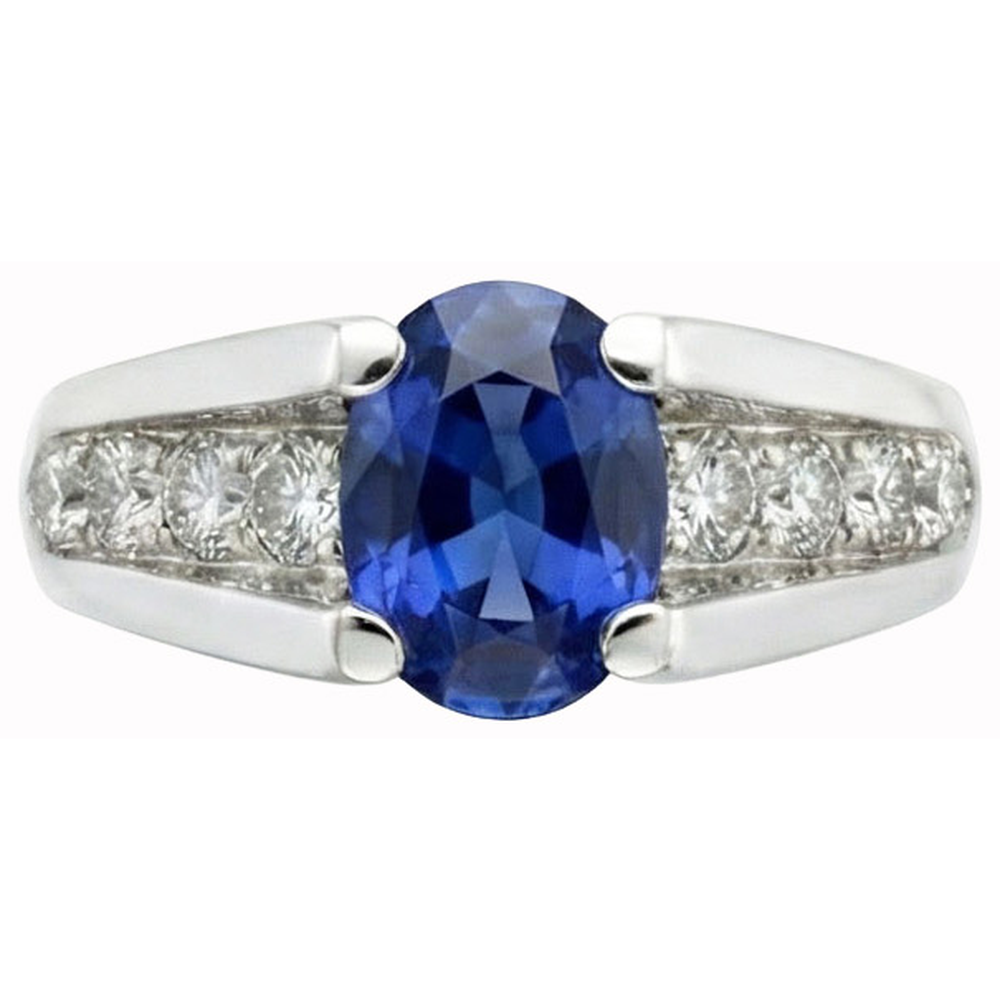 Sparkling Oval Ceylon Sapphire Natural Earth Mined DIAMOND ( NOT LAB GROWN )s Ring 2.10 Carats White Gold