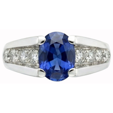 Sparkling Oval Ceylon Sapphire Natural Earth Mined DIAMOND ( NOT LAB GROWN )s Ring 2.10 Carats White Gold